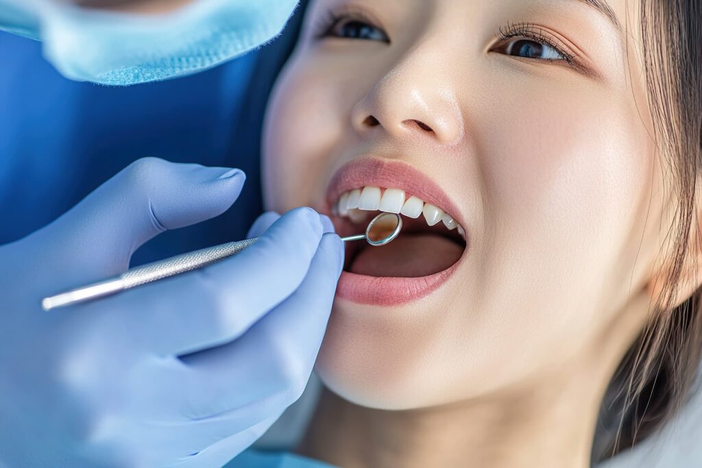 PMTCの前に口腔内チェックを受ける女性