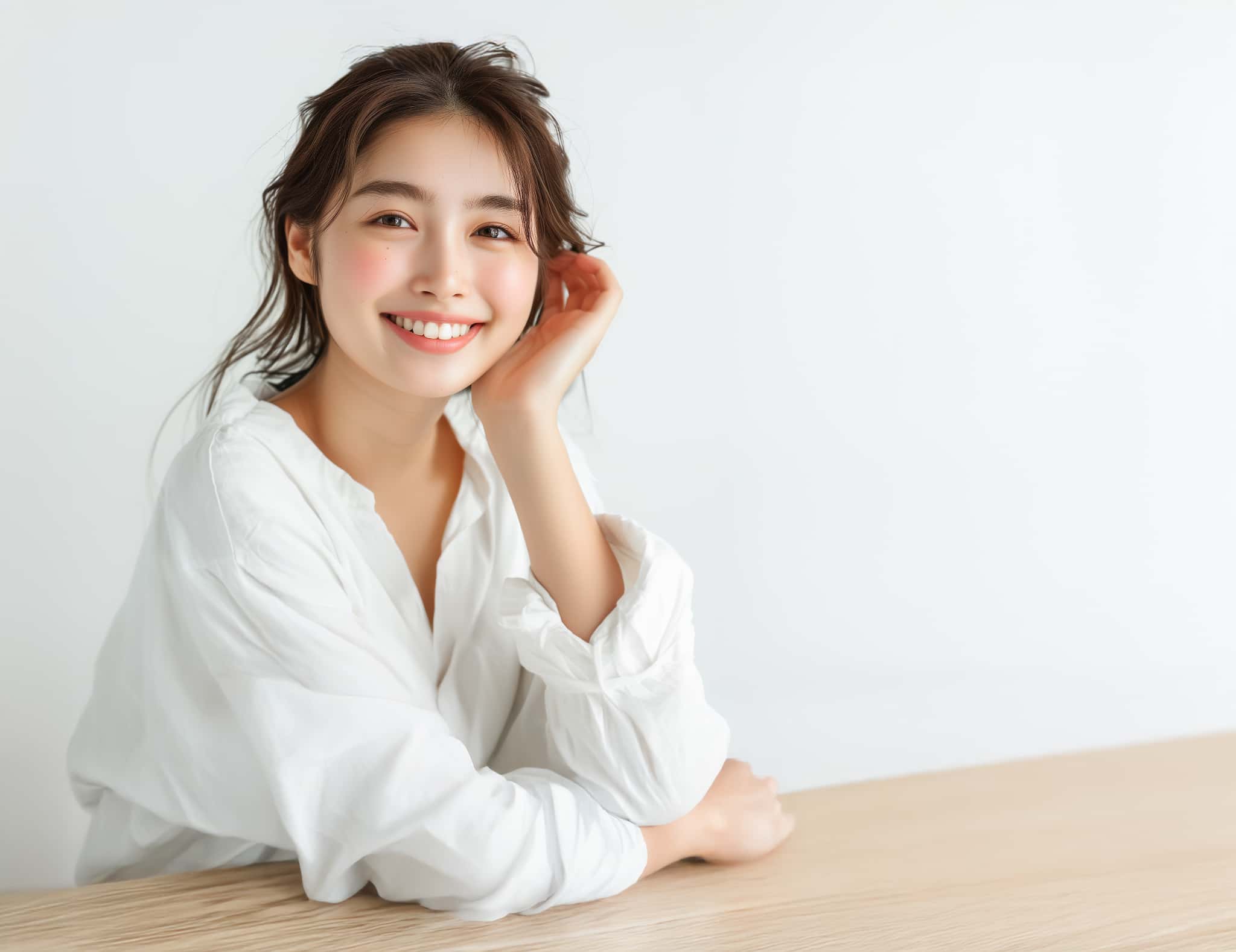 前歯をセラミックにして笑顔の女性