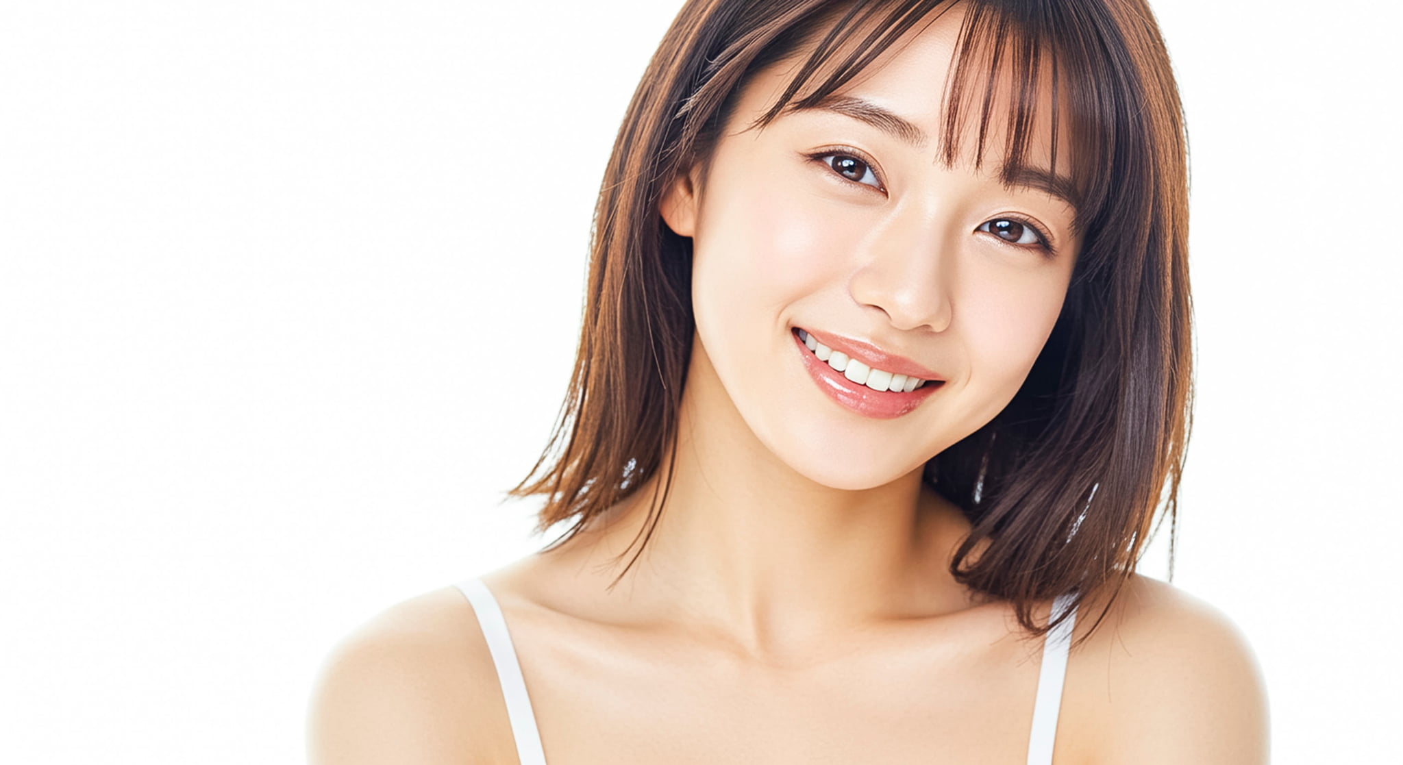 セラミックの歯が美しい笑顔の女性