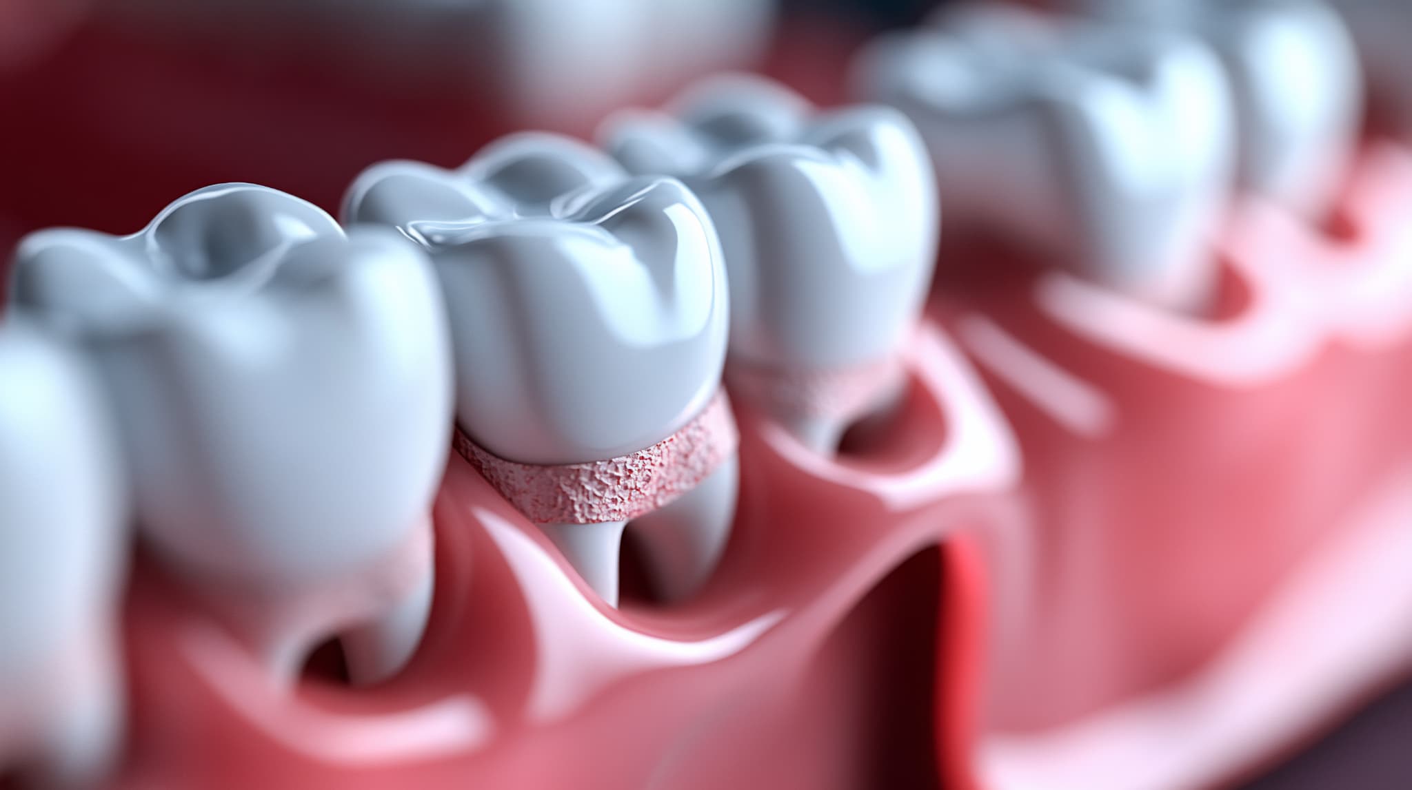 ブリッジと歯茎の間に汚れが溜まっている様子