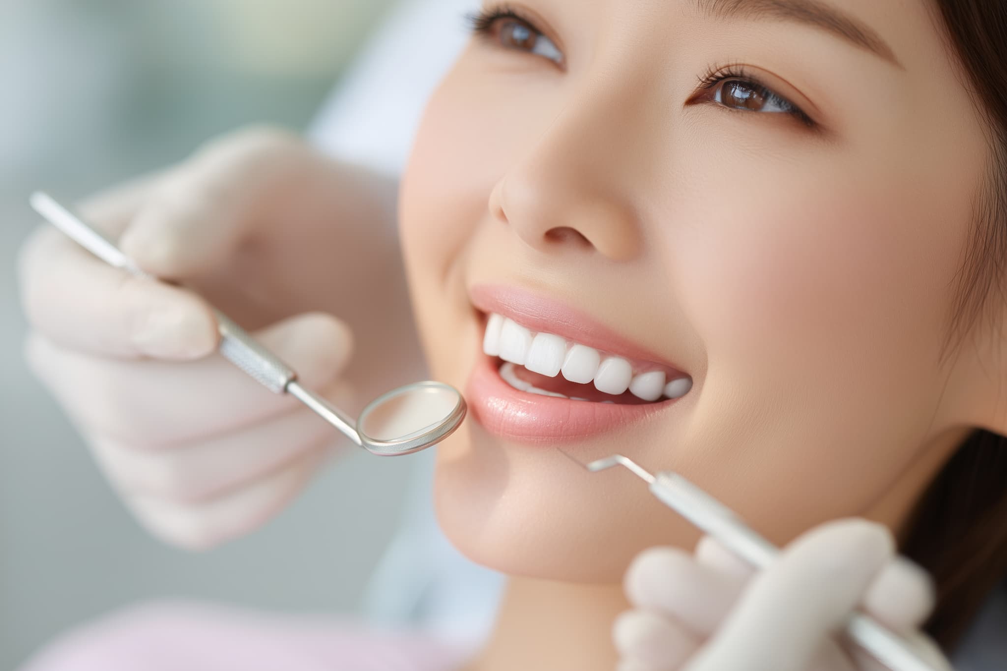 歯の被せ物の治療が終わり笑顔を見せる女性