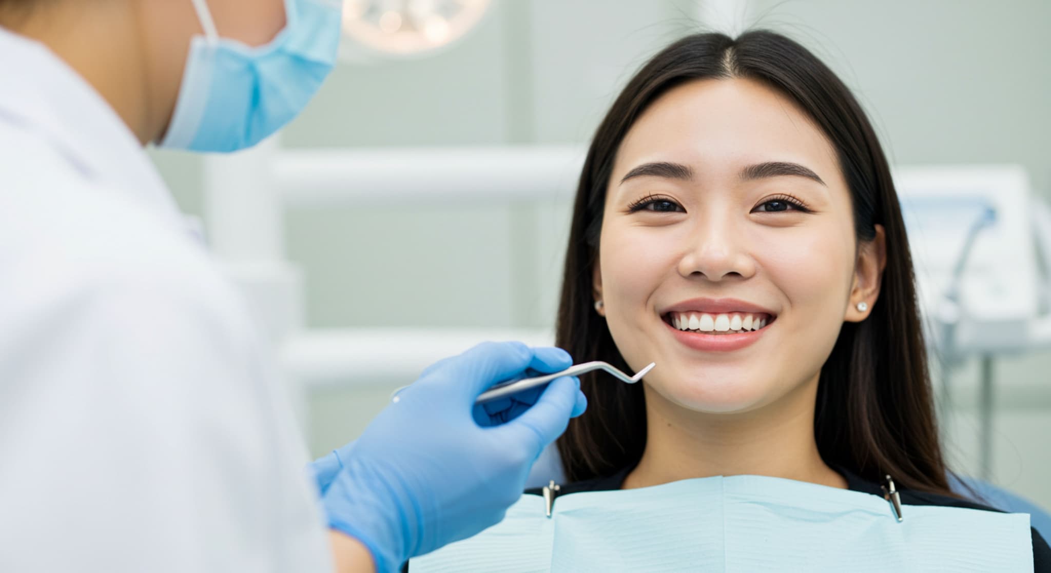虫歯を治療して笑顔を見せる女性
